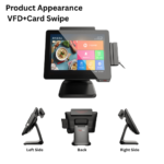 Side and Back View of 15″ EPOS Till System with VFD Display and Card Swipe