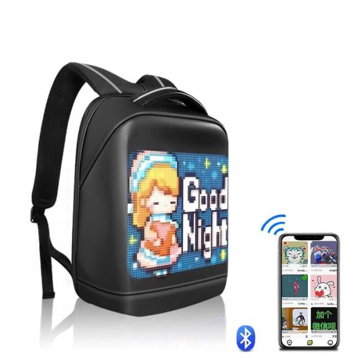 mobile control smart led backpack in black color