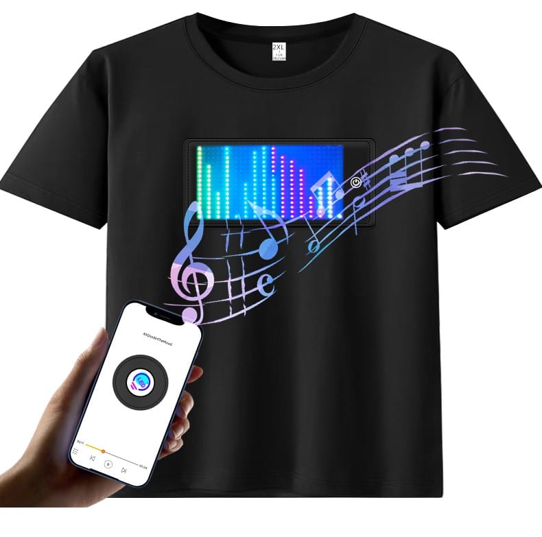 Hc3408581b888450cb79bc5b4f268d6f42 APP Programmable Light Up T-Shirt Black LED Flashing text gif DIY clothes Festival Short Sleeve LED T Shirt - Image 1