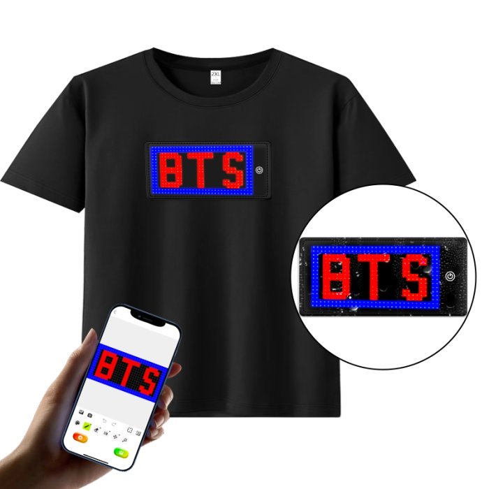 APP Programmable Light Up T-Shirt Black LED Flashing text gif DIY clothes Festival Short Sleeve LED T Shirt - Image 6