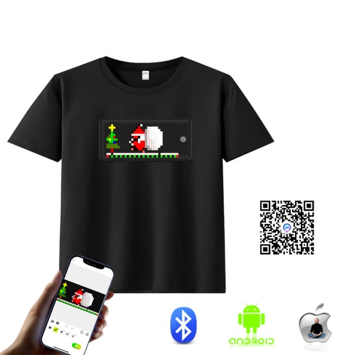 APP Programmable Light Up T-Shirt Black LED Flashing text gif DIY clothes Festival Short Sleeve LED T Shirt - Image 4