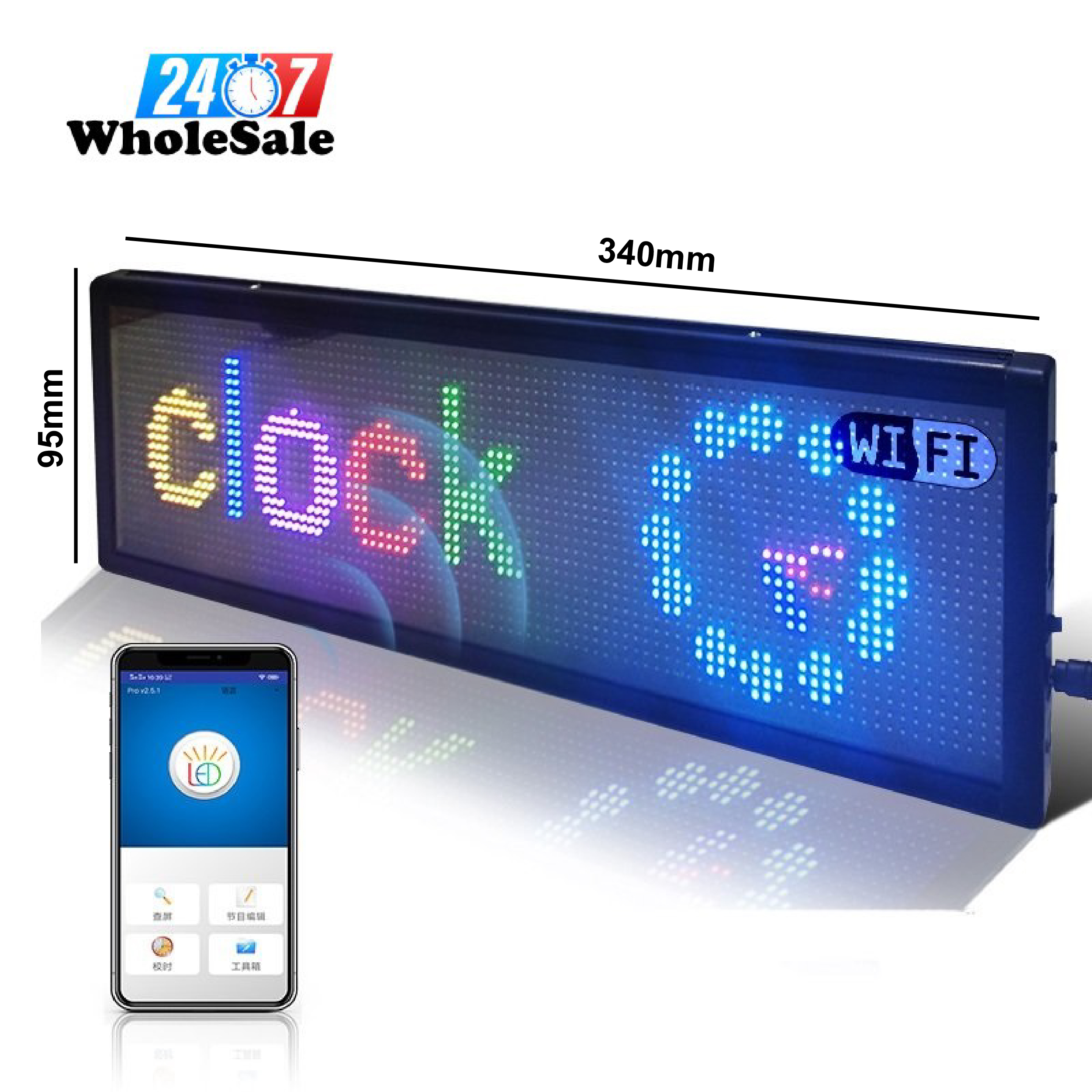 k1664 Moving message board sign P5 super thin Wi-fi Scrolling LED Sign Message Board for Business Working with Smartphone (340x95mm) - Image 1